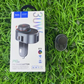Автомобільний зарядний пристрій Hoco E72 Alegria Wireless FM Transmitter USB-C PD30W + USB-A 3.1A Grey