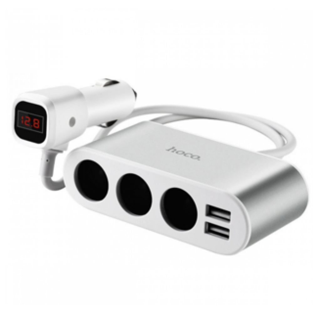 HOCO Z13 LCD 3car charger 2USB silver/white прикурювач на 24V